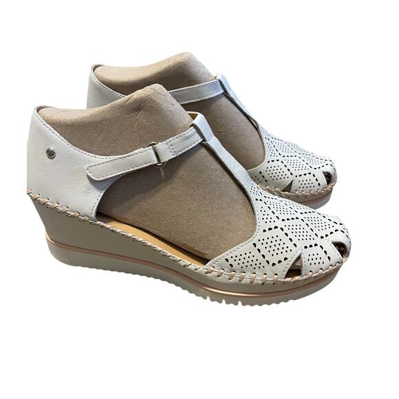 Pikolinos Women's Leather Perforated Wedge Sandals Aguadulce in Nata Size EU 42 - Picture 4 of 10